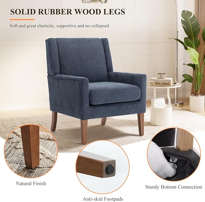 Accent Chairs for Living Room, Mid-Century Wooden Fabric Living Room Chairs, Arm Chair, Side Chairs for Living Room, Bedroom, Reading Nook
