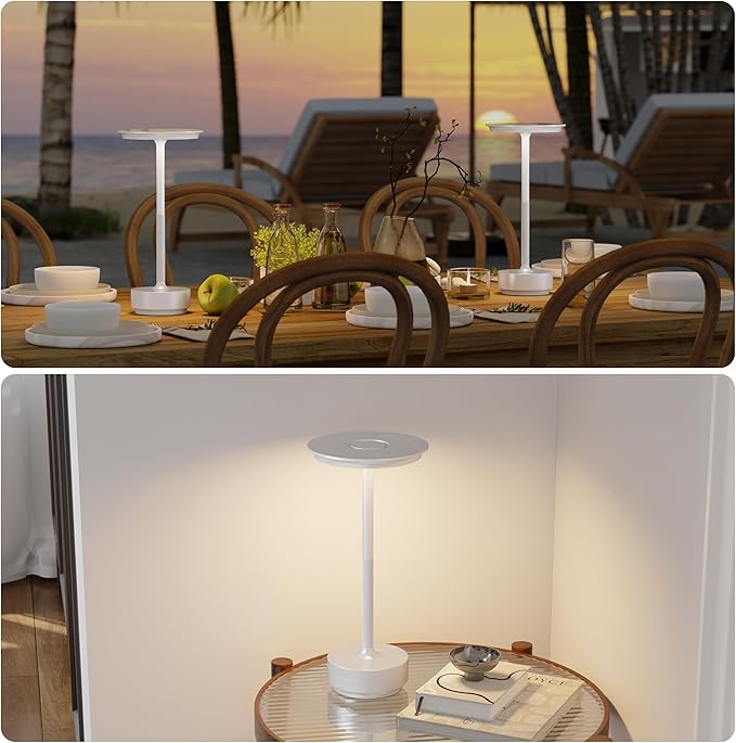 Rechargeable Table Lamps Cordless, Portable 5000mAh Outdoor Table Light, 3 Color Stepless Dimming LED Table Lamp with Memory Function, for Home/Dinner/Patio/Restaurant.(White)