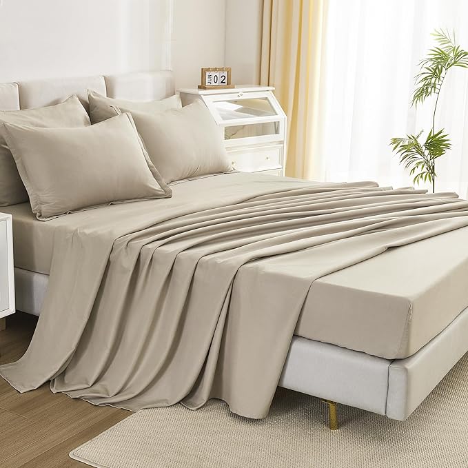 Litanika Comforters Queen Size Set Oatmeal - 7 Pieces Bed in a Bag Queen Bedding Comforter Sets, Plain Lightweight Bed Set with Comforter, Sheets, Pillowcases & Shams