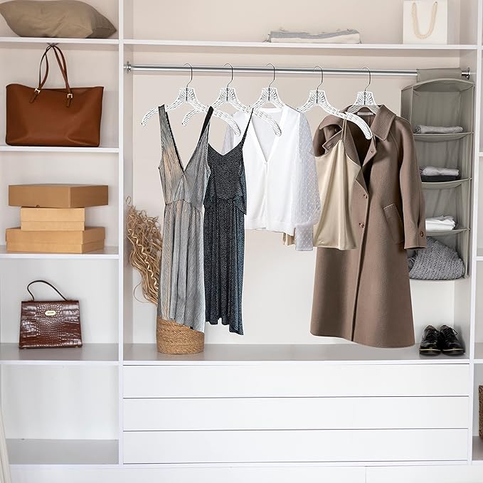 Quality Clear Plastic Hangers 12 Pack - Durable Crystal Cut Heavy Duty Hangers for Clothes, Shirts, Suits, Coats, Dresses