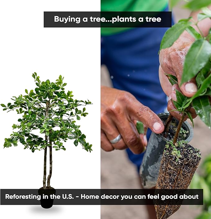 Cypress & Alabaster Handmade 4ft Italian Black Olive Leaf Artificial Tree with Ethically Sourced Real Wood Trunks, Hypoallergenic, 4-Foot, Green