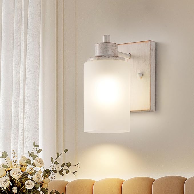 2 Pack Bath Vanity Light Fixture, Modern Indoor Wall Scone Lighting with Opal White Glass Shade, White Gold Wall Lamps