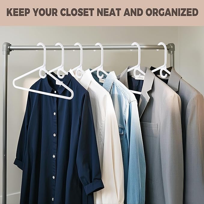 Quality White Plastic Hangers 10 Pack - Super Heavy Duty Multipack for Clothes - Thick Strong Standard Closet Clothing Hangers with Hook for Scarves and Belts-17 for Coats (White, 10)