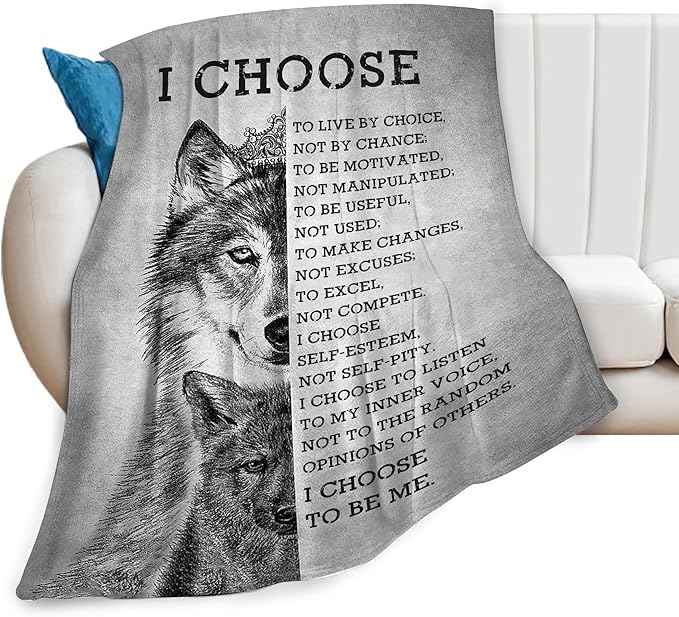 Wolf Blanket Wolfs Throw Blankets Black and White Wolf Gifts for Men Women Adults Boys Girls Fleece Flannel Blanket Plush Bedding for Couch Sofa Bed Room Decor 60"X80"
