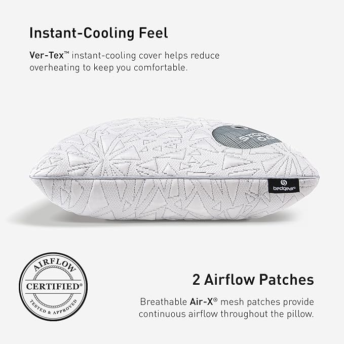 Bedgear Storm Performance Pillow – 0.0 - Cooling Bed Pillow for Hot Sleepers - Medium Firmness Pillow for All Sleep Positions, Washable & Removable Cover - 20" W x 26" L x 4.75" H