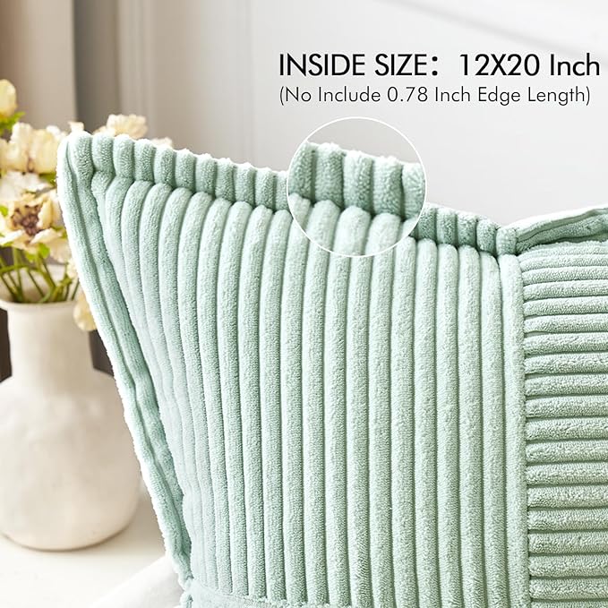 MIULEE Mint Green Corduroy Lumbar Pillow Covers 12x20 Inch 12x20 Inch with Splicing Set of 2 Soft Boho Pillow Covers Broadside Decorative Textured Summer Pillowcases for Couch Bed Livingroom