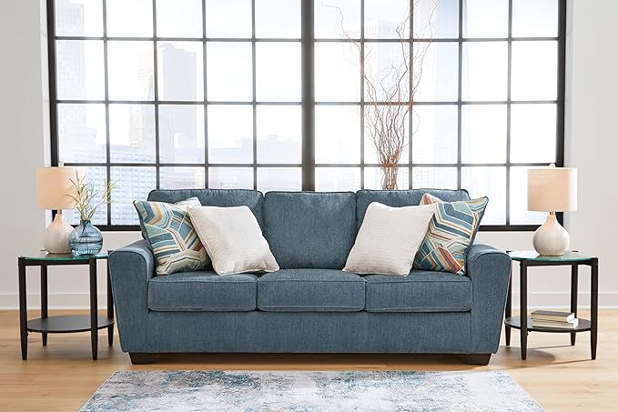 Signature Design by Ashley Cashton Casual 2-in-1 Sofa Sleeper with Folding Gel Memory Foam Mattress, Queen, Blue