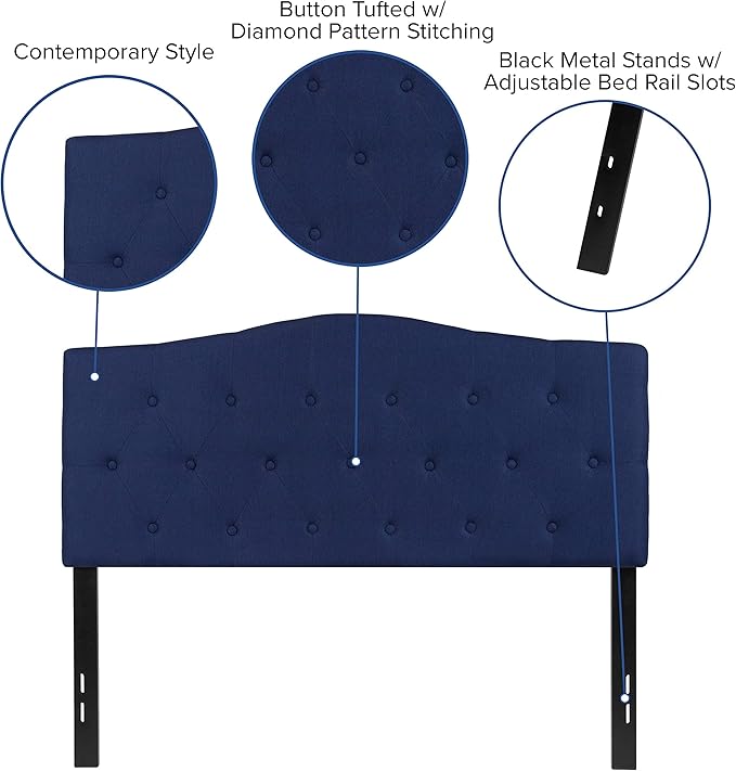 EMMA + OLIVER Tufted Upholstered Full Size Headboard in Navy Fabric