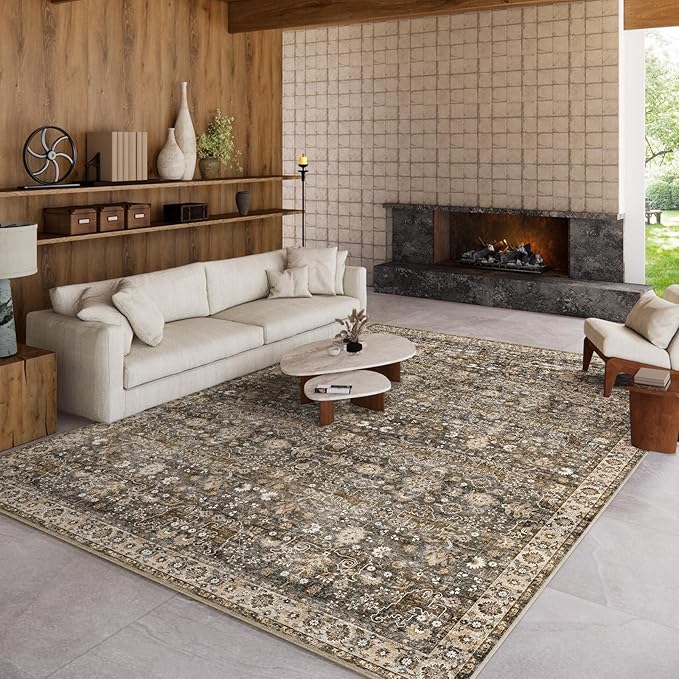 8x10 Washable Area Rugs Ultral Soft Non-Slip Stain Resistant Vintage Boho Large Carpet for High-Traffic Living Room & Dining Room