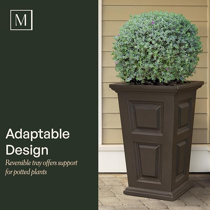 Mayne Wyndham 24-Inch Tall Planter, 2-Pack – Self-Watering, Weather-Resistant Planter for Flowers – Durable Indoor/Outdoor Design for Patio, Porch, or Entryway