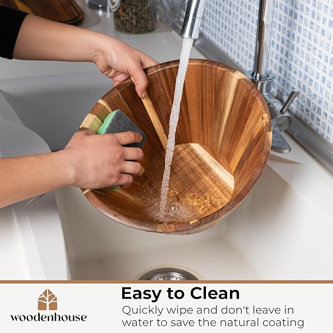 Woodenhouse Wooden Salad Bowl Set, Salad Bowls Set of 3 - Wavy Design Salad Bowl Set for Serving, Handmade, Durable and Stylish Natural Wood Dining Accessory