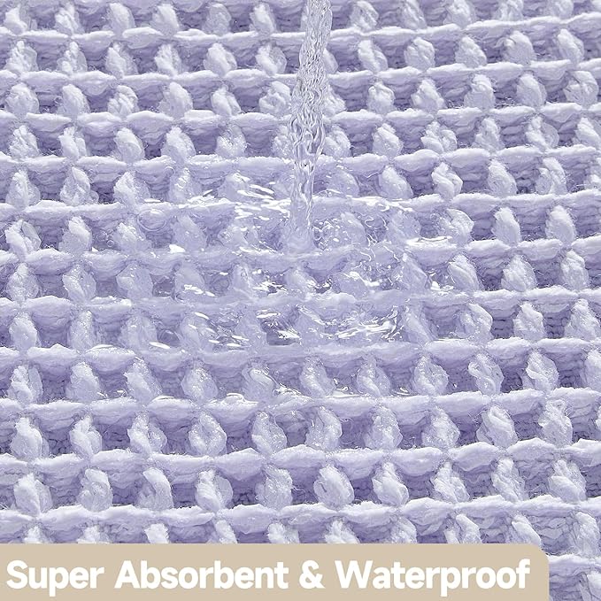 Waffle Bath Mat, Boho Bathroom Rugs Non Slip Washable Super Absorbent Quick Dry Cute Bath Mat Farmhouse Bathroom Decor, 36''x24'' Lavender Cream