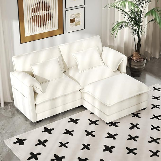 Real Relax 75.3'' Modular Sectional Sofa, Loveseat Chenille Convertible Couch with Movable Ottoman 4 Pillows and 2 Armrest Pillows for Living Room, Office and Leisure Places, Beige