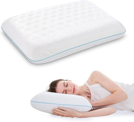 Standard Bed Pillow Size-Memory Foam Made in USA-for Side, Back and Stomach Sleepers, Neck Support with Washable & Removable Cover, Medium Soft, 1 Pack, White 4 Pound