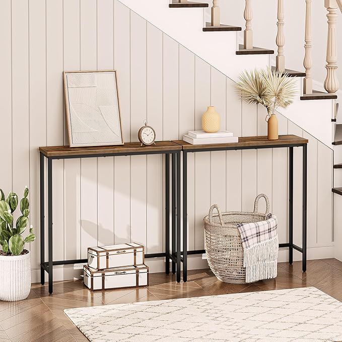 HOOBRO Narrow Console Table, 29.5" Small Entryway Table, Thin Sofa Table, Side Table, Display Table, for Hallway, Bedroom, Living Room, Foyer, Rustic Brown and Black BF75XG01