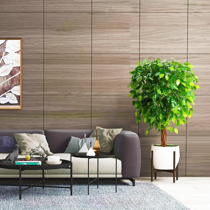 4ft Artificial Ficus Silk Tree (48in) with Plastic Nursery Pot Faux Tree, Fake Plant for Office House Farmhouse Living Room Home Decor (Indoor/Outdoor)