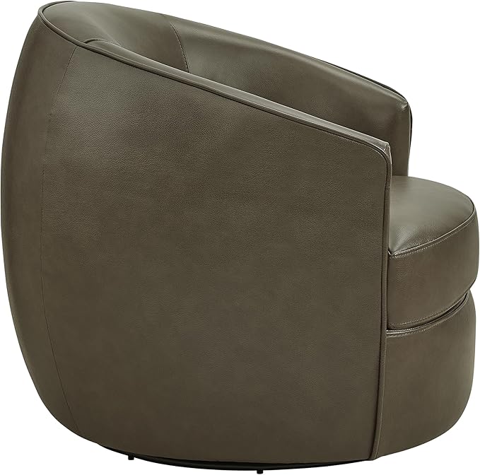 CHITA Genuine Leather Swivel Barrel Chair, Modern Comfy FSC Certified Upholstered Leather Accent Chair for Living Room, Fully Assembled, Mink Brown
