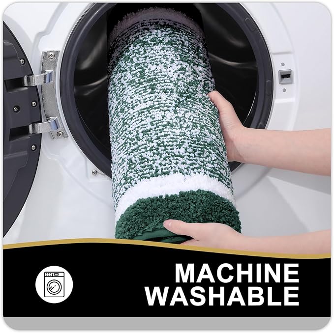 OLANLY Toilet Rugs U-Shaped 24x20, Extra Soft and Absorbent Microfiber Bathroom Rugs, Non-Slip, Machine Wash Dry, Plush Shaggy Contour Bath Mats for Toilet Base (Blackish Green and White)