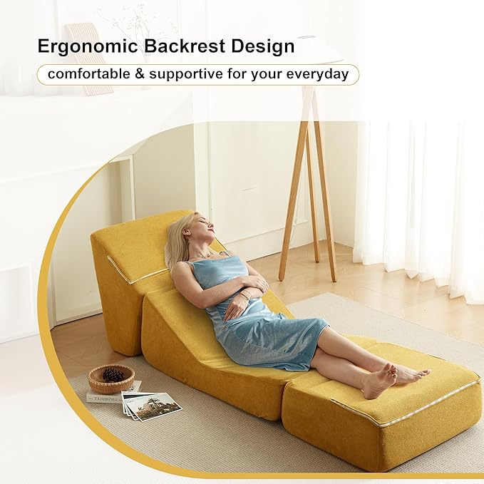 Folding Sofa Bed, Single Chair Sofa, Multi-Functional Lounger with Back Support – Compact & Space-Saving Design, Comfortable for Living Room, Bedroom, or Small Spaces, Yellow Corduroy Fabric