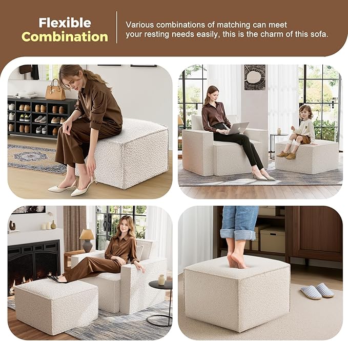 ELUCHANG Oversized Accent Chair with Ottoman,Modern Boucle Sofa Chair with Strong Wood Frame,High Supportive & Soft Sponges Comfy Upholstered Armchair Reading Chairs for Apartment White