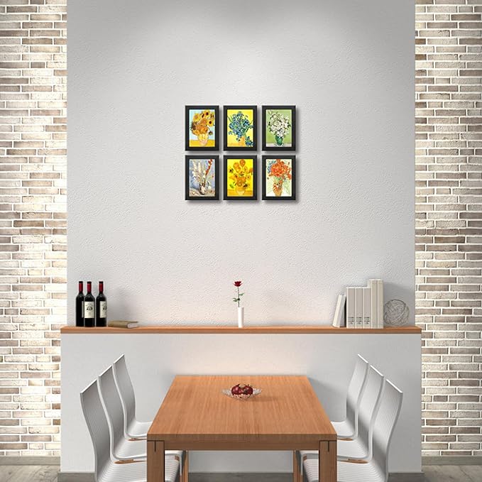 5X7 Picture Frame Set of 6 with Real Glass for Pictures 4x6 with Mat or 5x7 Without Mat, Wall or Tabletop Gallery Photo Frames in Black