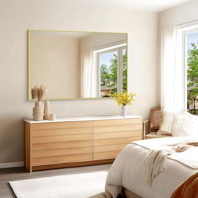 KOCUUY Large Gold Bathroom Mirror, 55x36 inch Rectangular Mirror for Bathroom Sink, Oversized Wall Mirror with Metal Gold Frame for Living Room, Farmhouse, Entryway, Hang Horizontal/Vertical