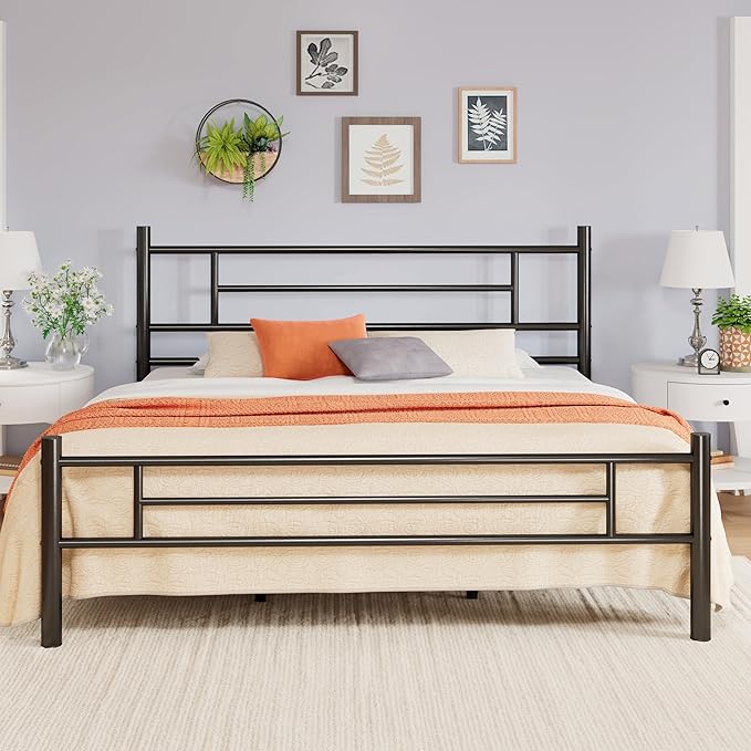 Allewie 14 Inch King Size Metal Platform Bed Frame with Headboard and Footboard, Underbed Storage, Strong Metal Slats Support, Mattress Foundation, No Box Spring Needed, Easy Assembly, Black