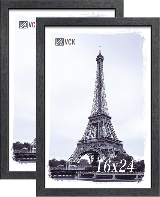 VCK 16x24 Solid Wood Poster Frames - Black, Textured Exclusive Picture Frame Set of 2, Wall Hanging
