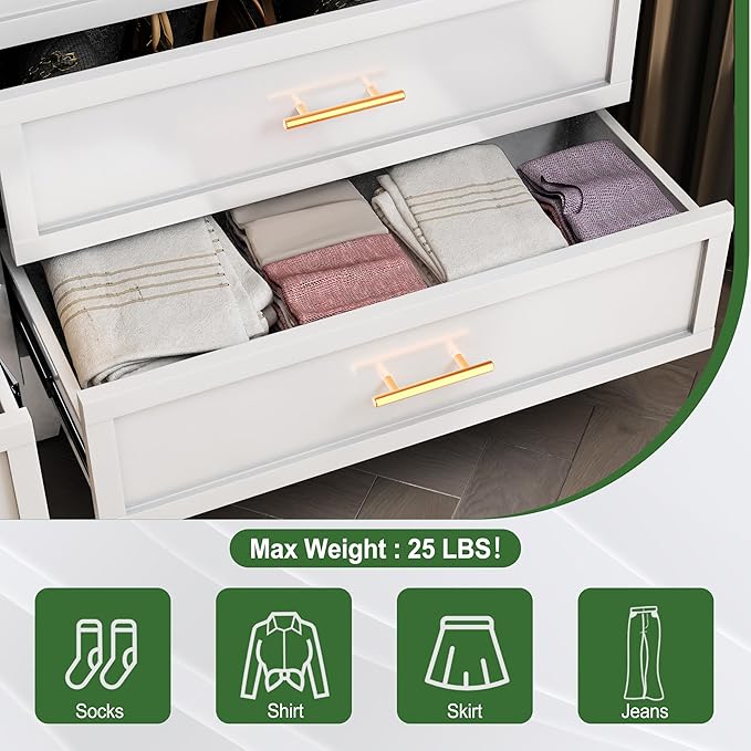 Metal Dresser Tall White Dresser for Bedroom Chest,53.54" H White Drawer Chest, Closet Dressers & Chests of Drawers for Living Room, Hallway (5 Drawers Rounded Corners)