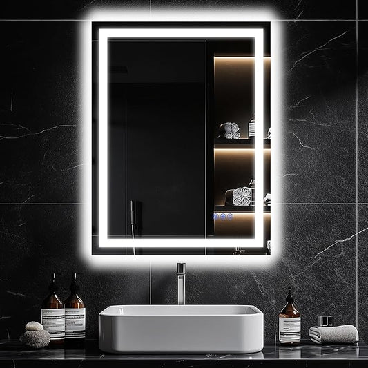Antok 24"x 32" LED Bathroom Mirror with Lights, Anti-Fog, Dimmable, Lighted Vanity Mirror with Tempered Glass, Memory Function, 3 Light Modes, Safe Use, Horizontal, Vertical