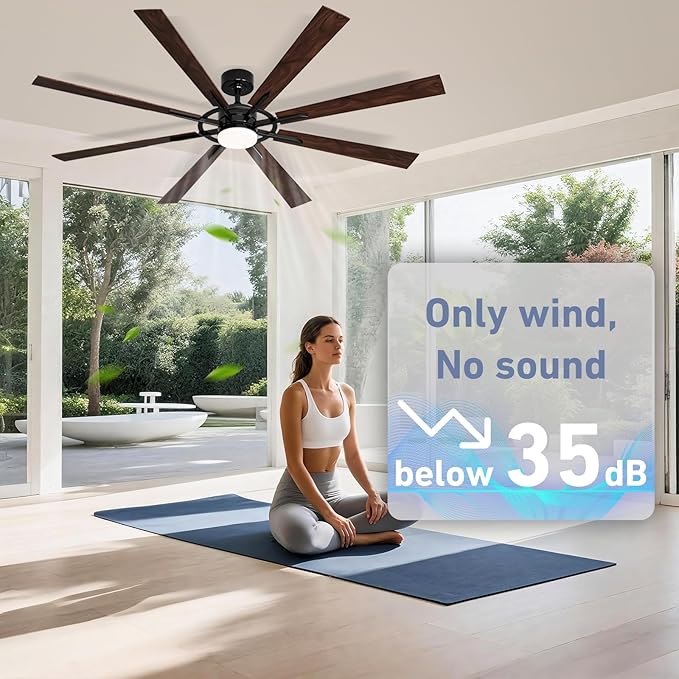 72 Inch Smart Ceiling Fan with Light and Remote, Black Ceiling Fan with Quiet Reversible DC Motor, Control Via WiFi Alexa App, 3CCT Dimmable Large Indoor/Outdoor Ceiling Fans for Patio Garage