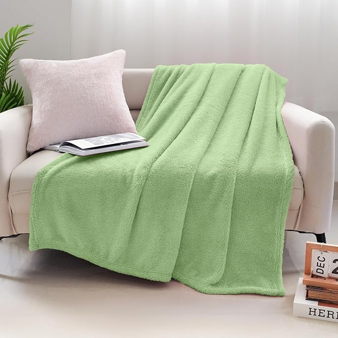 Sherpa Throw Blanket for Bed, Super Soft Cozy Fuzzy Plush Blankets for Winter, Reversible Thick Warm Blanket for Bed, Couch, Living Room, Sage, Queen Size 90"x 90"