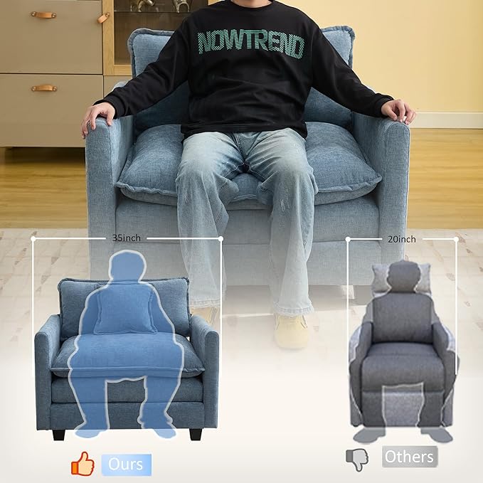 41'' Modern Chenille Oversized Chair, Upholstered Accent Living Room Chair with Extra Thicked Deep Seat, Single Lounge Chair for Bedroom, Small Apartment, Blue