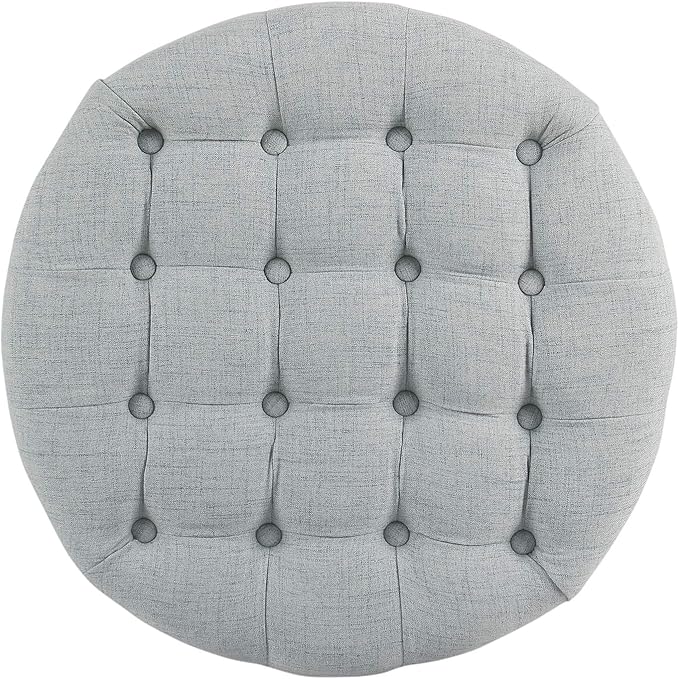 Homepop Home Decor | Button Tufted Woven Round Storage Ottoman | Ottoman with Storage for Living Room & Bedroom (Light Blue)