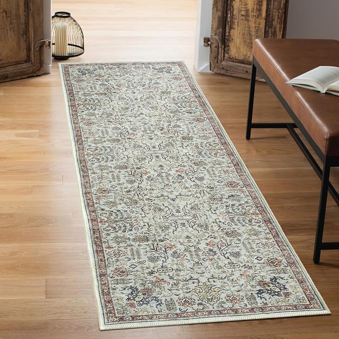 Keen Home Design 2x12 Rug - Machine Washable Runner Rug with Non-Slip Backing, Ideal for Hallway, Entryway, Kitchen, Laundry Room - Vintage, Easy Clean, Durable, Low Pile - (2'6" x 12')