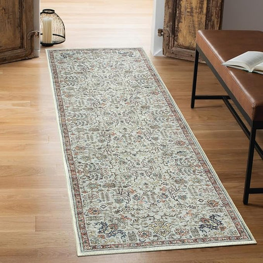 Keen Home Design 2x10 Rug - Machine Washable Runner Rug with Non-Slip Backing, Ideal for Hallway, Entryway, Kitchen, Laundry Room - Vintage, Easy Clean, Durable, Low Pile - (2'6" x 10')