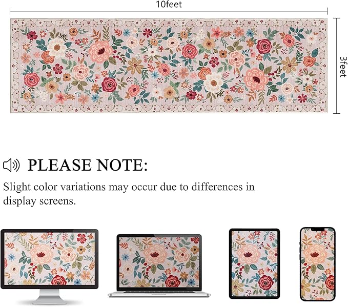 DUKINO 3x10 Runner Rug for Hallway, Washable Kitchen Floral Runner Rug with Non Slip Backing, Low Pile Soft Boho Carpet for Kitchen, Hallway, Entryway, Laundry, Bedroom, Beige