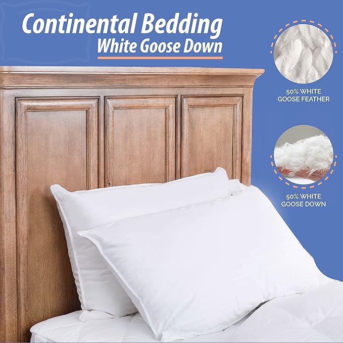 Continental Bedding Affinity Down Alternative Bed Pillow - Queen Size - 100% Soft Cotton Pillow - Pack of 1 - Polyester Pillow for Sleeping