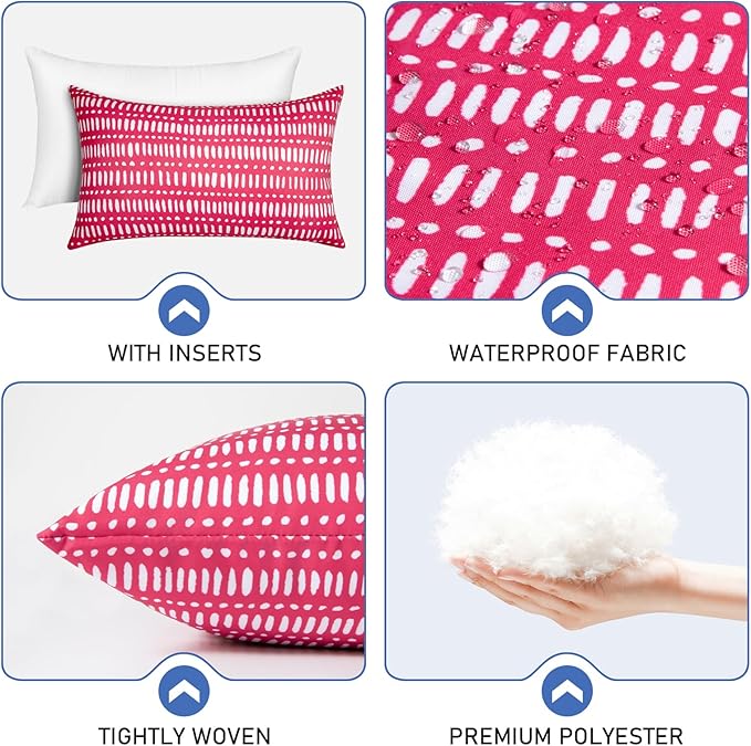 Pack of 2 12x20 Outdoor Pillows, Waterproof Throw Pillows with Inserts, Decorative Lumbar Pillows for Patio, Garden, Couch, Furniture, Sofa, Bed, Living Room(Pebble Red)