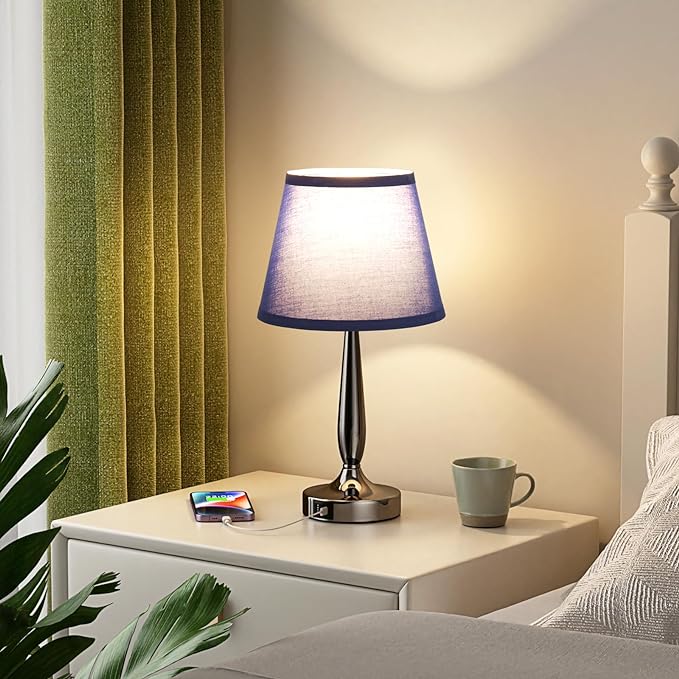 Kakanuo Touch Bedside Lamp for Bedroom with USB C Port, Small Touch Table Lamp with 2 USB Charging Ports, 3 Way Dimmable Nightstand Lamp for Living Room and Office - Royal Blue (LED Bulb Included)
