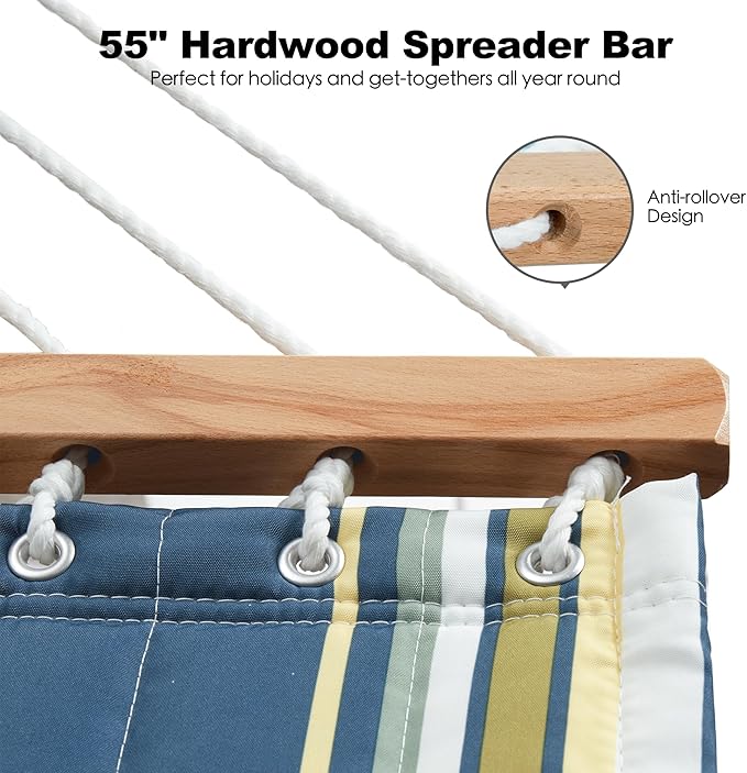 2 Person 12FT Hammocks for Outside, Double Quilted Fabric Outdoor Hammock with Spreader Bar, Large Removable Pillow, Storage Pockets, Carabiners, Max 475 lbs Capacity (Olive Green)