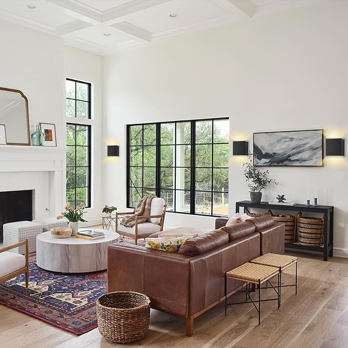 HEQIQEH Modern Style Battery Operated Wall Sconces, LED Cube Indoor Up and Down Wall Lamp with Remote Control, Dimmable Cordless Wall Lighting Fixtures for Living Room,Bedside (Black - 2 Pack)