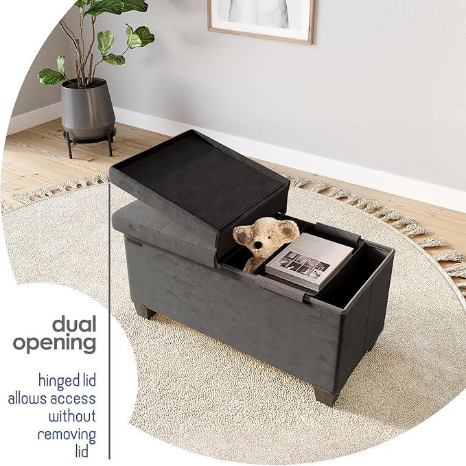 STORAGEBUD Storage Ottoman Bench with Bins, 30-in Storage Bench for Bedroom End of Bed, Folding Foot Rest Ottoman for Living Room Max 660lbs, Velvet Ottomans, Grey