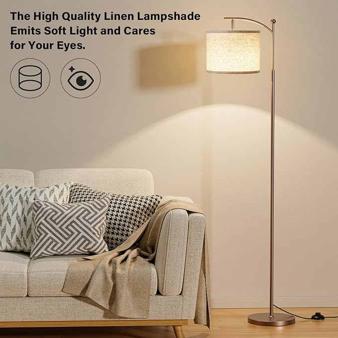 60" Floor Lamps with Remote Control & Bulb, Colors Temperature & Brightness Adjustable, Beige Shade & Brown Pole