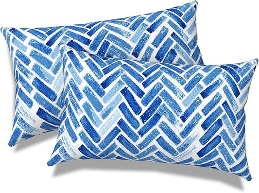 Pack of 2 Outdoor Lumbar Pillow Covers, All Weather Cushion Pillow Cases 12x20 Inch, Pillowcase for Patio Couch Decoration, Blue Bricks