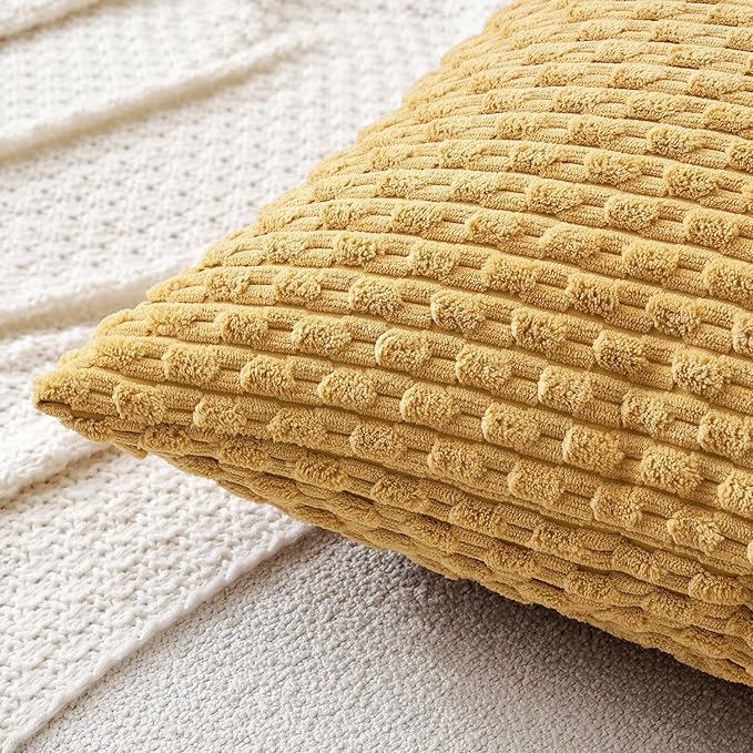 MIULEE Throw Pillow Covers Soft Corduroy Decorative Set of 2 Boho Striped Pillow Covers Pillowcases Farmhouse Home Decor for Spring Couch Bed Sofa Living Room 18x18 Inch Gold