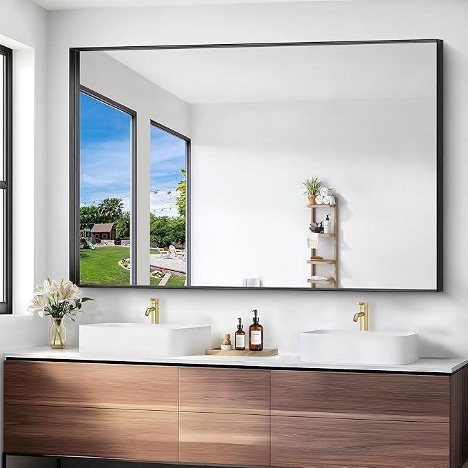 Black Bathroom Mirror, 60x40 Inch Rectangular Framed Mirror, Large Wall Mounted Bathroom Vanity Mirror Over Sink for Bedroom,Restroom, Living Room, Hangs Vertically or Horizontally