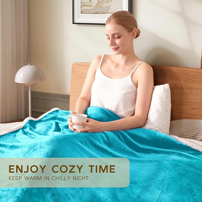 BEAUTEX Sherpa Fleece Throw Blankets, Soft Fluffy Flannel Plush Blanket and Throw, Fuzzy Cozy Blue Cuddle Blankets for Couch Bed Sofa Adults (50" x 60", Teal)