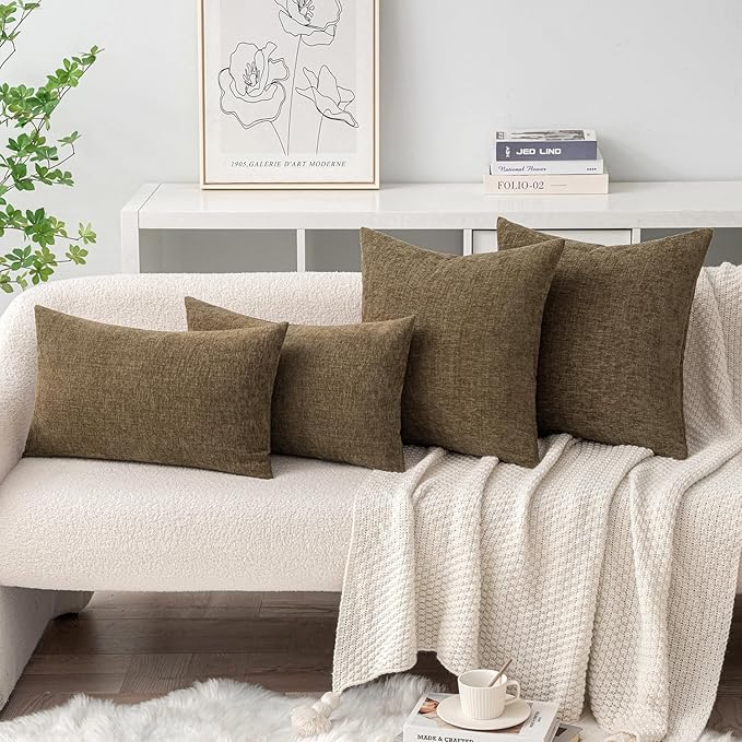 MIULEE Pack of 2 Coffee Throw Pillow Covers 16x16 Inch Soft Chenille Pillow Covers for Sofa Living Room Couch Solid Dyed Cases