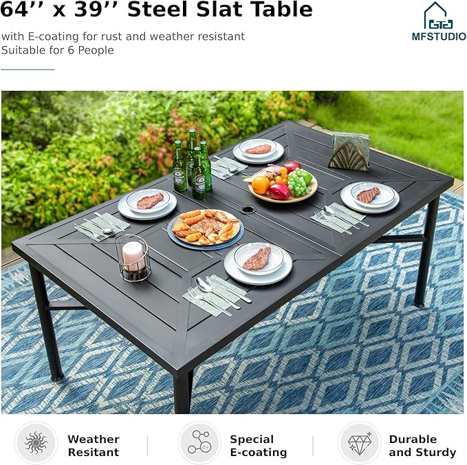 MFSTUDIO Outdoor Dining Set for 6, Patio Dining Set with Metal Table and Swivel Chairs, 7 Piece Patio Table and Chairs Set for Deck Backyard Poolside Garden